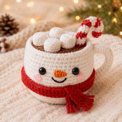 Crochet Christmas Mug Plush, Holiday Cup Decor, Elf Penguin Reindeer Snowman, Gingerbread Christmas Gift, Winter Home Decor