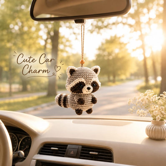 Cute Crochet Raccoon Ornament, Woodland Animal Gift, Handmade Raccoon Car Charm, Crochet Keychain, Forest Nursery Decor, Handmade Crochet