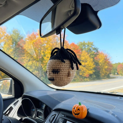 Crochet Halloween Car Hanging, Handmade Stitch Face Rearview Mirror Charm
