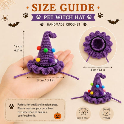 Crochet Halloween Pet Witch Hat, Dog & Cat Costume Hat, Handmade Purple Witch Hat, Small Big Sizes, Cute Pet Halloween Outfit