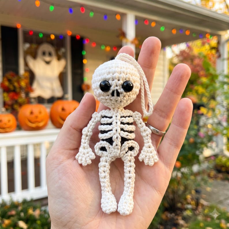 Crochet Skeleton Car Charm | Halloween Rear View Mirror Hanging