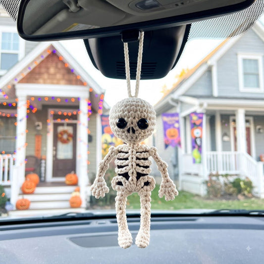 Crochet Skeleton Car Charm | Halloween Rear View Mirror Hanging