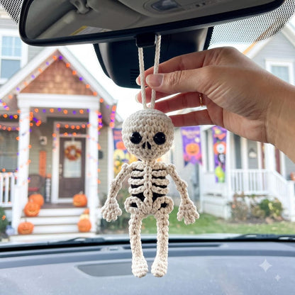 Crochet Skeleton Car Charm | Halloween Rear View Mirror Hanging