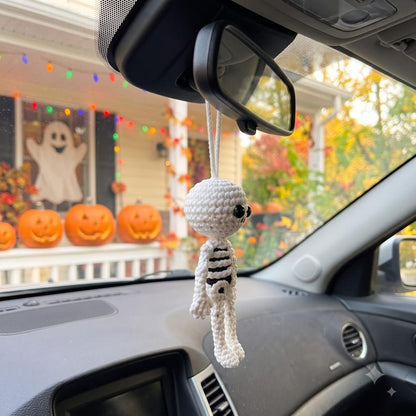 Crochet Skeleton Car Charm | Halloween Rear View Mirror Hanging