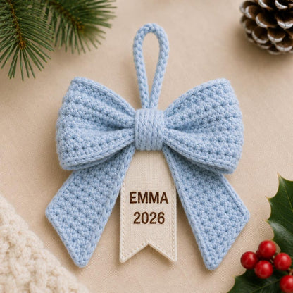 Personalized Crochet Bow Ornament, Custom Name Christmas Ornament, 2026 Christmas Keepsake, Handmade Bow Tree Decor, Family Holiday Gift
