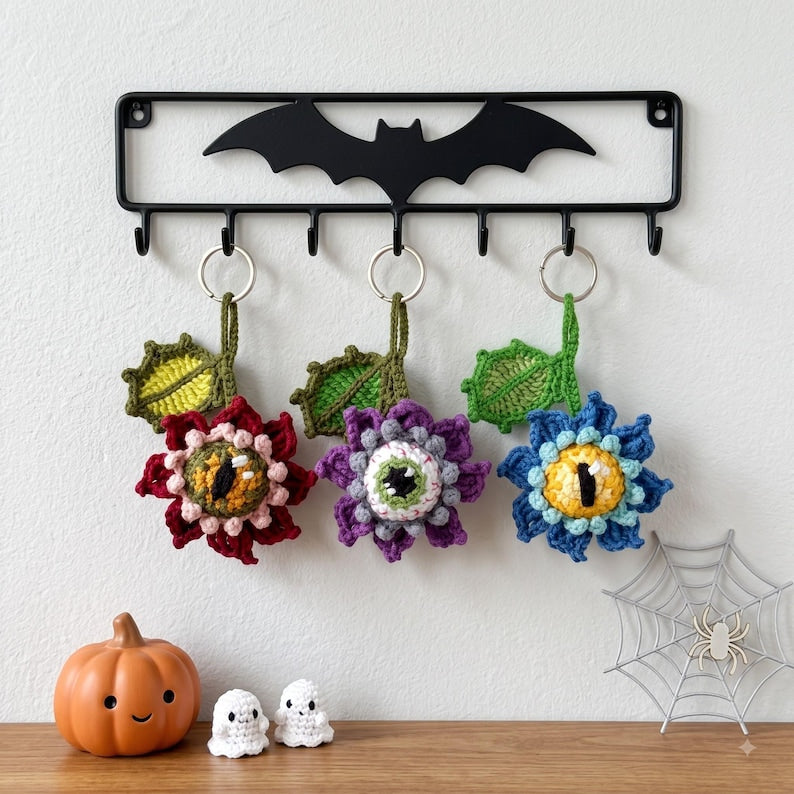 Spooky Eyeball Flower Crochet Keychain | Halloween Amigurumi Key Fob