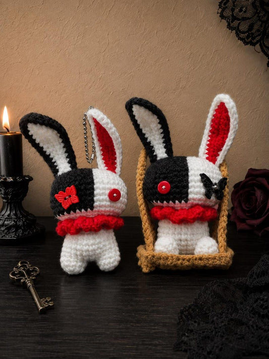 Gothic Bunny Crochet Keychain | Handmade Halloween Bag Charm, Creepy Cute Rabbit, Spooky Gift
