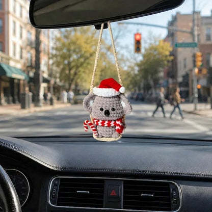 Crochet Koala Car Hanging, Christmas Car Decor, Cute Koala Rearview Mirror Charm, Handmade Animal Ornament, Holiday Gift