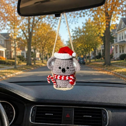 Crochet Koala Car Hanging, Christmas Car Decor, Cute Koala Rearview Mirror Charm, Handmade Animal Ornament, Holiday Gift