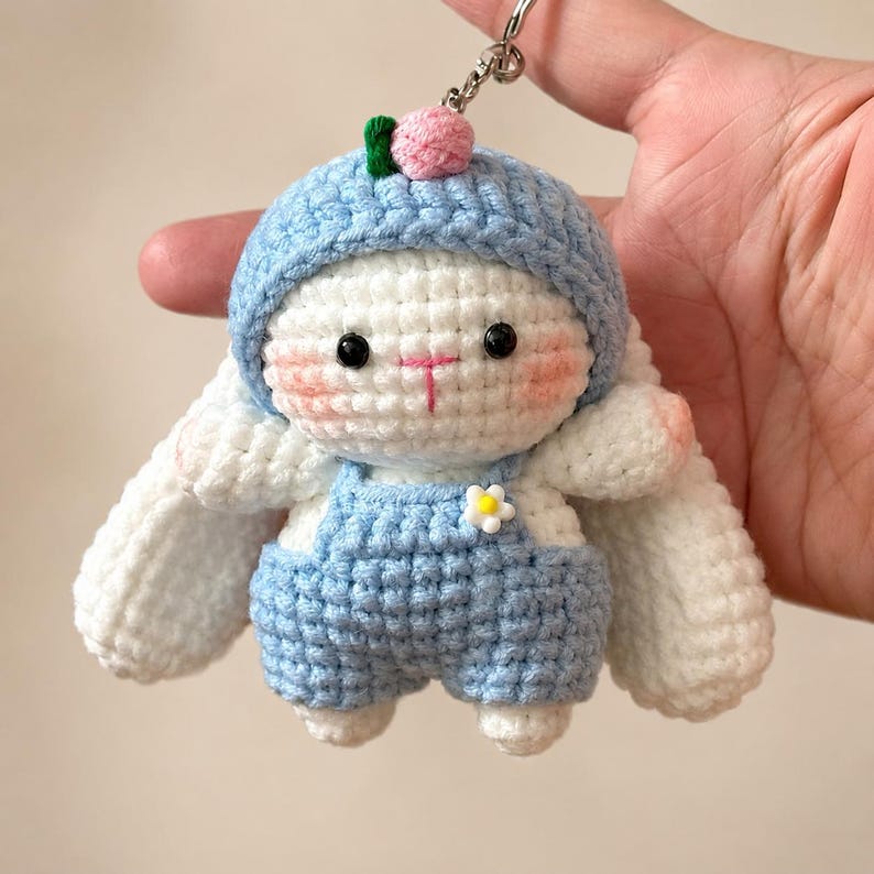 Crochet Cute Bunny In Overalls Keychain, Handmade Mini Crochet Amigurumi Bunny, Rabbit Stuffed Animal, Cute Bag Charm, Bunny Lover Gift