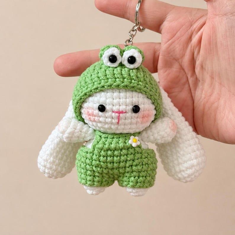 Crochet Cute Bunny In Overalls Keychain, Handmade Mini Crochet Amigurumi Bunny, Rabbit Stuffed Animal, Cute Bag Charm, Bunny Lover Gift