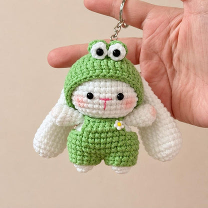 Crochet Cute Bunny In Overalls Keychain, Handmade Mini Crochet Amigurumi Bunny, Rabbit Stuffed Animal, Cute Bag Charm, Bunny Lover Gift