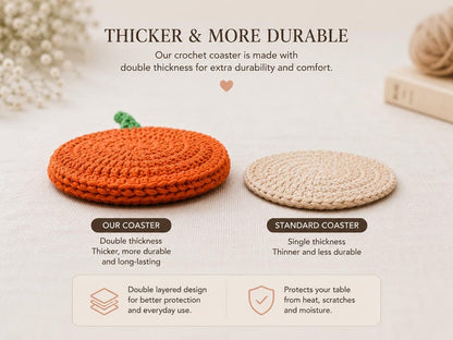 Crochet Pumpkin Coaster Set, Handmade Fall Mug Rug, Autumn Coffee Table Decor, Thanksgiving Gift, Farmhouse Kitchen Coasters, Housewarming