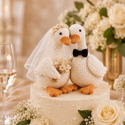 Custom Duck Wedding Cake Topper, Crochet Bride and Groom Geese Plush, Cute Animal Wedding Decor, Unique Anniversary Gift, Farmhouse Wedding