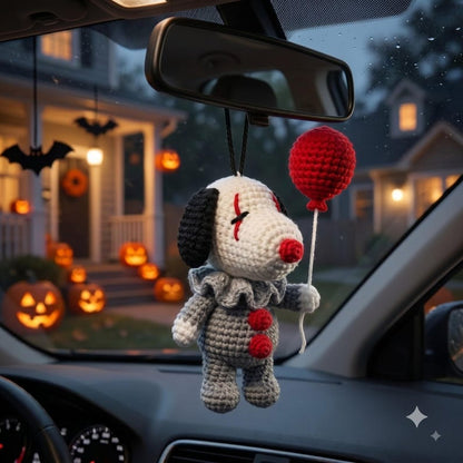 Crochet Pennywise Car Charm | Horror Clown Rearview Mirror Ornament | Halloween Amigurumi Hanging Decor Gift