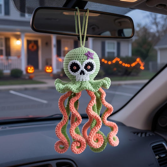 Crochet Skull Octopus Car Charm | Spooky Cute Rearview Mirror Hanging