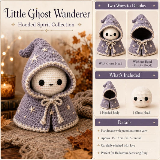 Cute Crochet Ghost Doll, Pastel Halloween Decor, Hooded Ghost Amigurumi, Cozy Spooky Shelf Decor, Ghost Lover Gift
