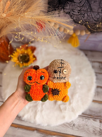 Halloween Crochet Decor, Pumpkin and Scarecrow, Fall Amigurumi Figure Set