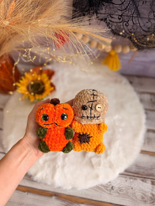 Halloween Crochet Decor, Pumpkin and Scarecrow, Fall Amigurumi Figure Set