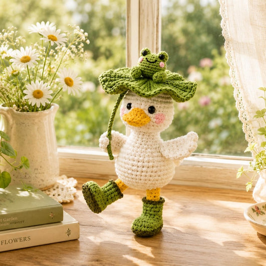 Crochet Duck Keychain, Frog on Lotus Leaf Duck Charm, Cute Amigurumi Bag Charm, Car Hanging Ornament, Backpack Charm, Frog Lover Gift
