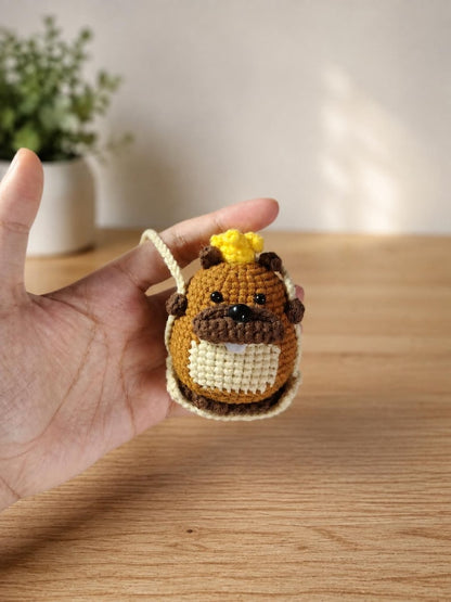 Crochet King Beaver Car Hanging - Beaver Amigurumi Keychain, Funny Plushie Keychain Gift, Car Accessory