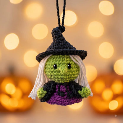 Crochet Witch Car Charm | Halloween Amigurumi Rear View Mirror Ornament