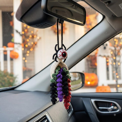 Crochet Eyeball Spider Car Mirror Charm | Halloween Rearview Mirror Accessory | Spooky Amigurumi Tassel