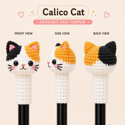 Crochet Cat Pen Topper, Cute Cat Pencil Topper, Kawaii Pen Sleeve, Handmade Teacher Gift, Student Desk Accessory, Cat Lover Gift