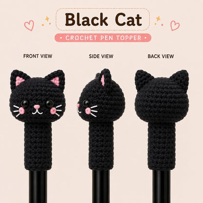 Crochet Cat Pen Topper, Cute Cat Pencil Topper, Kawaii Pen Sleeve, Handmade Teacher Gift, Student Desk Accessory, Cat Lover Gift