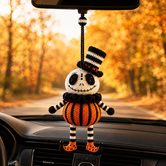 Handmade Crochet Halloween Pumpkin Doll, Cute Car Rearview Mirror Charm, Amigurumi Backpack Bag Charm, Spooky Fall Gift Decor