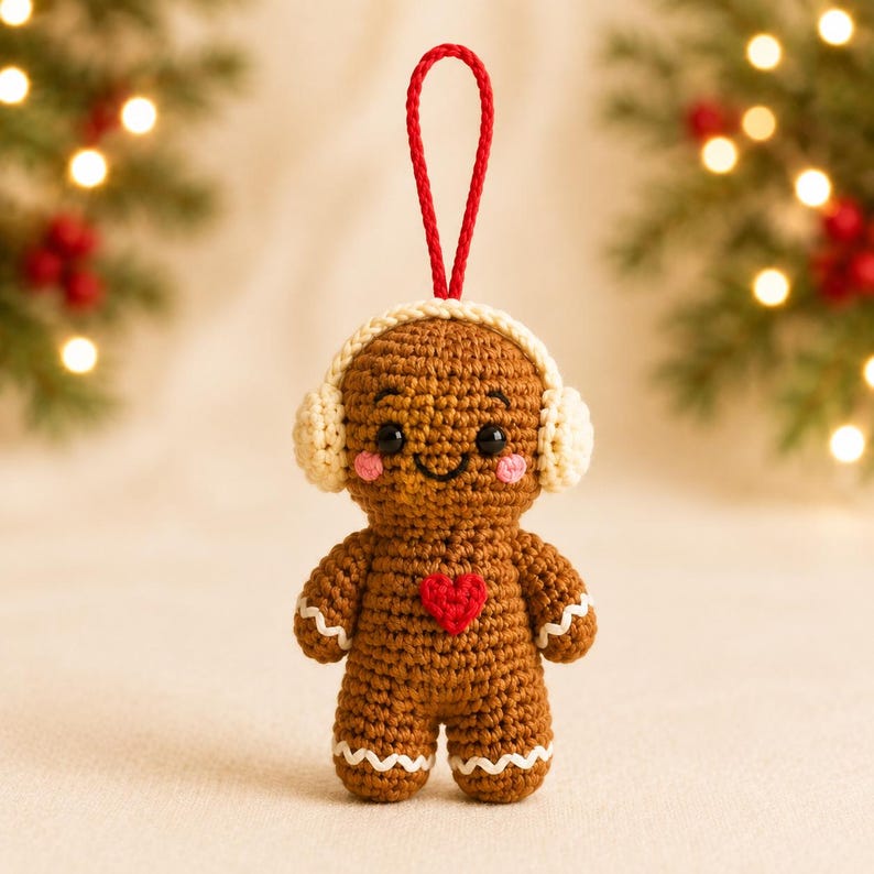 Crochet Gingerbread Ornament | Handmade Christmas Tree Decoration | Cute Amigurumi Holiday Gift