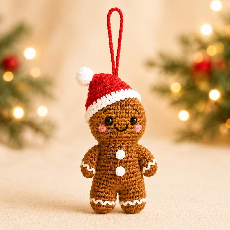 Crochet Gingerbread Ornament | Handmade Christmas Tree Decoration | Cute Amigurumi Holiday Gift