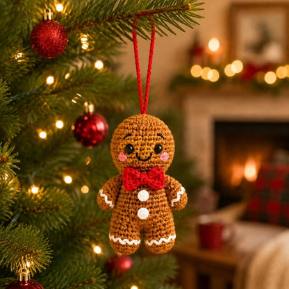 Gingerbread Man Crochet Ornament | Handmade Holiday Decor | Cute Christmas Stocking Stuffer