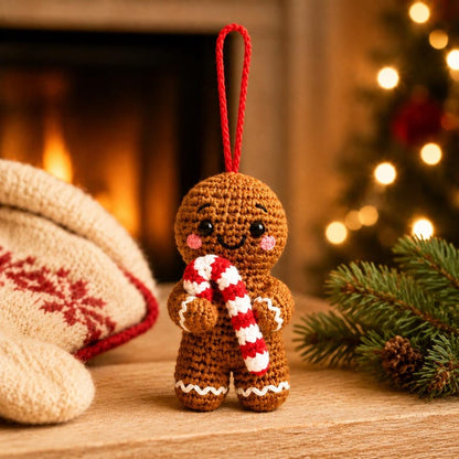 Gingerbread Man Crochet Ornament | Handmade Holiday Decor | Cute Christmas Stocking Stuffer