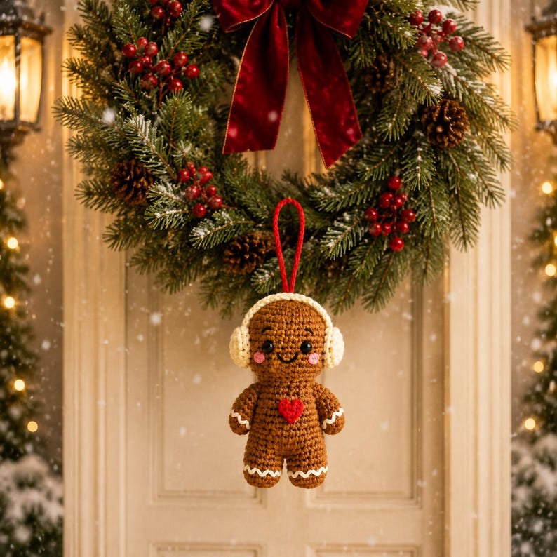 Gingerbread Man Crochet Ornament | Handmade Holiday Decor | Cute Christmas Stocking Stuffer