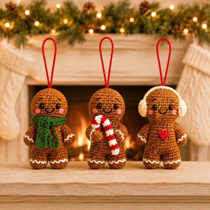 Gingerbread Man Crochet Ornament | Handmade Holiday Decor | Cute Christmas Stocking Stuffer