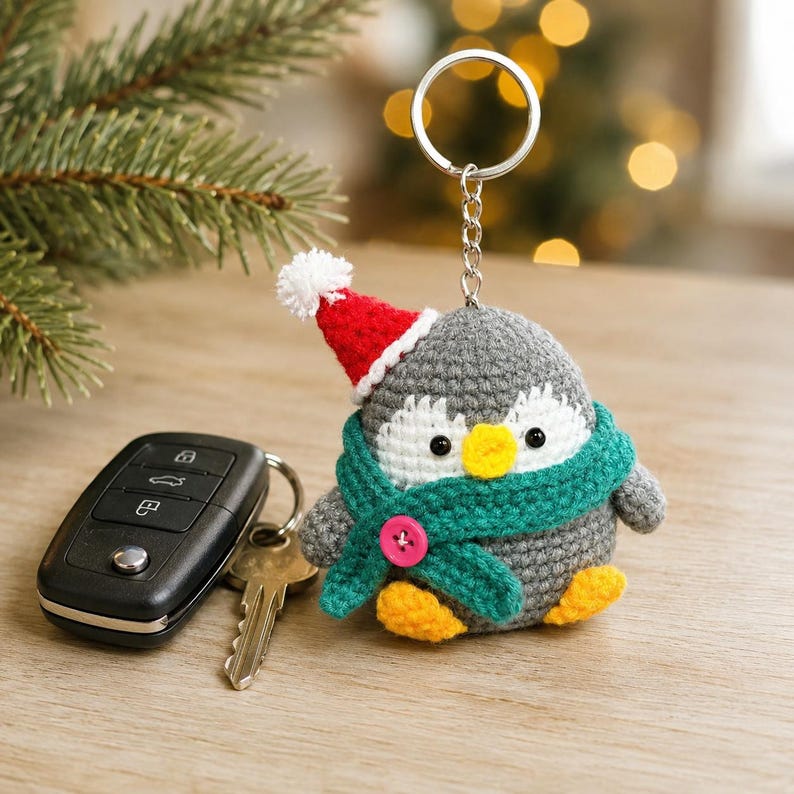 Amigurumi Penguin Keychain | Small Crochet Christmas Gift | Winter Ornament and Cute Backpack Charm
