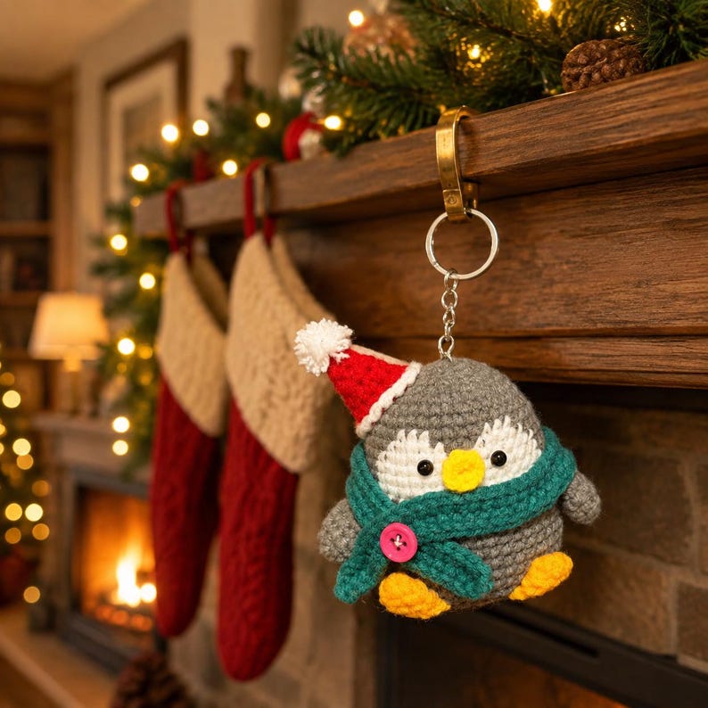Amigurumi Penguin Keychain | Small Crochet Christmas Gift | Winter Ornament and Cute Backpack Charm
