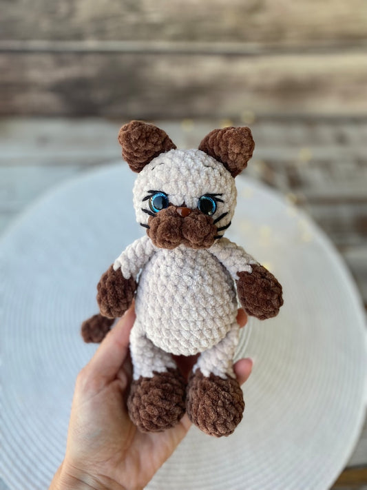 Siamese Cat Plush, Crochet Cat Amigurumi, Handmade Kitten Plush, Cat Lover Gift, Siamese Cat Gift, Stuffed Cat, Pet Memorial