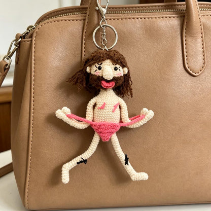 Handmade Crochet Whimsical Figurine Keychain Playful Bag Charm Unique Novelty Accessory Fun Handcrafted Ornament For Everyday Daily Use