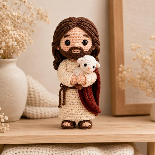 Jesus Crochet Doll with Lamb, Good Shepherd Amigurumi, Handmade Catholic Gift, Christian Nursery Decor, First Communion Baptism Gift