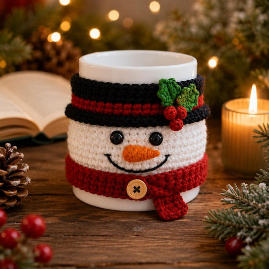 Crochet Snowman Mug Cozy, Christmas Cup Sleeve, Handmade Holiday Mug Warmer, Winter Kitchen Decor, Christmas Gift