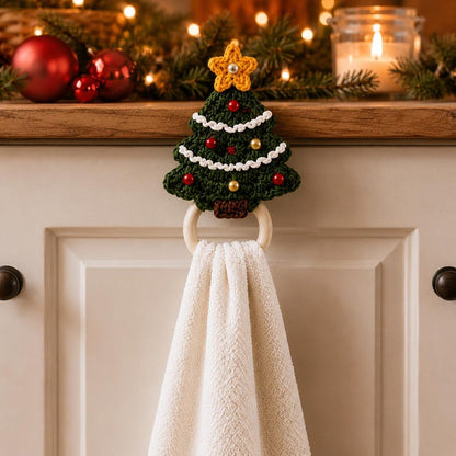 Christmas Crochet Towel Holder, Santa Reindeer Tree Kitchen Towel Ring, Holiday Hand Towel Hanger, Handmade Christmas Decor