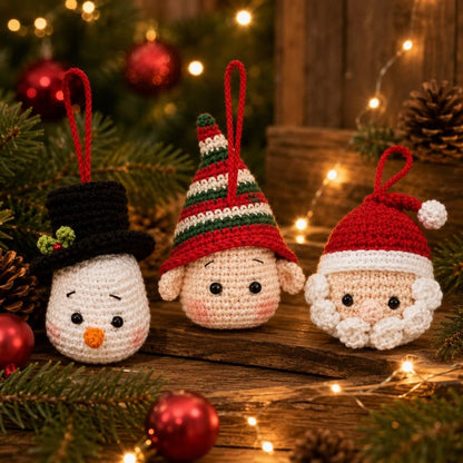 Crochet Christmas Ornament, Santa Snowman Elf Ornament, Handmade Tree Decoration, Holiday Hanging Decor, Christmas Gift