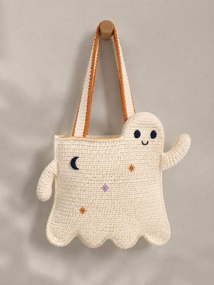 Ghost Crochet Tote Bag, Cute Halloween Shoulder Bag, Handmade Spooky Ghost Purse, Whimsical Halloween Gift