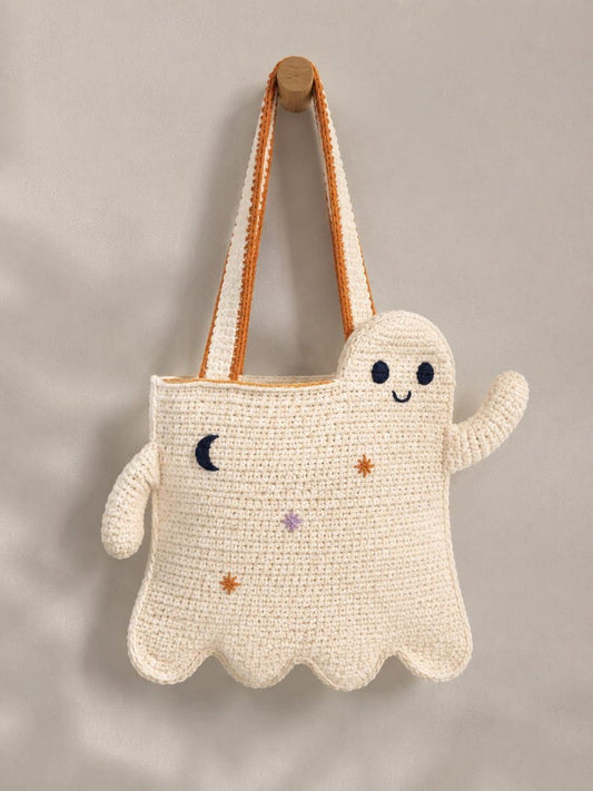 Ghost Crochet Tote Bag, Cute Halloween Shoulder Bag, Handmade Spooky Ghost Purse, Whimsical Halloween Gift