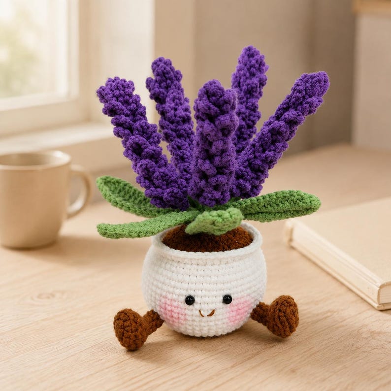 Crochet Lavender Plant | Handmade Lavender Flower Pot | Cute Amigurumi Desk Decor | Gift for Plant Lover