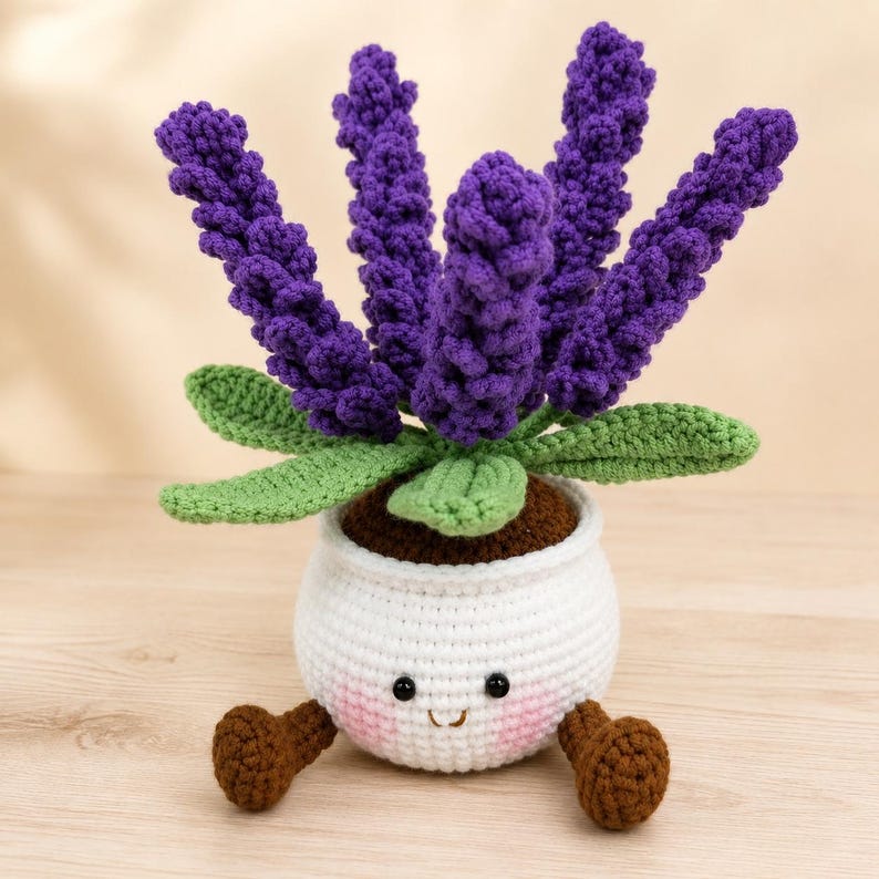 Crochet Lavender Plant | Handmade Lavender Flower Pot | Cute Amigurumi Desk Decor | Gift for Plant Lover