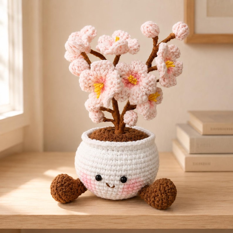 Crochet Sakura Tree | Handmade Cherry Blossom Pot | Cute Desk Decor | Japanese Inspired Gift for Her