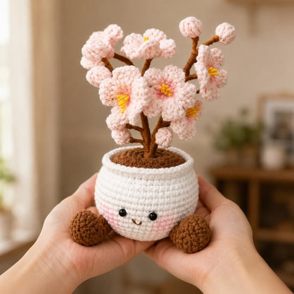 Crochet Sakura Tree | Handmade Cherry Blossom Pot | Cute Desk Decor | Japanese Inspired Gift for Her